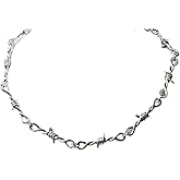 925 Sterling Silver Heart Barbed Wire Necklace Bracelet For Men and Women - Barbwire Little Thorns Chain Choker Jewelry Gifts Barb Wine Necklace Gothic Hiphop Punk Little Thorns Chain Choker Bracelet