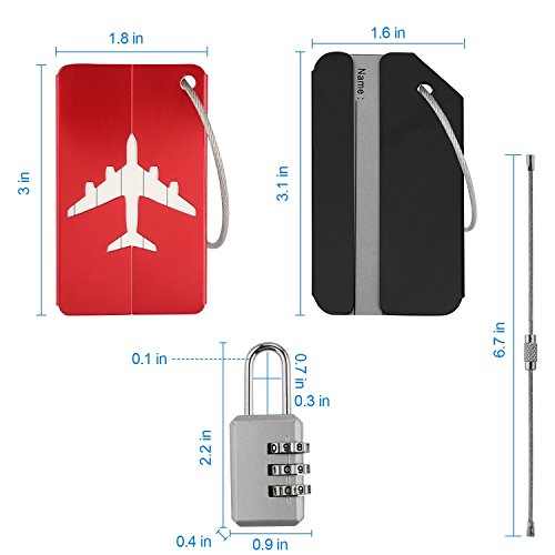 Luggage Tags,Metal Baggage Tags Travel ID Labels Tag for Aircraft Travel Bag Suitcases Bags Labels - Set of 8 +2 Combination Padlocks