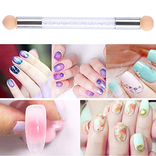 HuiDao Sponge Nail Art Tool Pen Dual Head Nail Sponge Brush Picking Dotting Gradient Ombre Nail Pen Brush with 4 Replacement Heads (White)