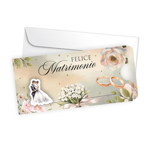 LINA OFFICINE GRAFICHE CREATIVE Biglietto Matrimonio Scorrevole con Busta, Design Floreale con Anelli, 22 x 10,5 cm