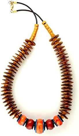 African tribal handmade ethnic bib statement necklace jewelry red golden unique design polymer clay jewellery Christmas gift idea for mom sister her wife girlfriend