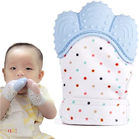 Monocho Teething Mitten for Infants Babies Toddler Hand Self-Soothing Pain Relief Prevents Scratches Unisex 0-24 Month Safe Food Grade Teething Mitt(Blue)