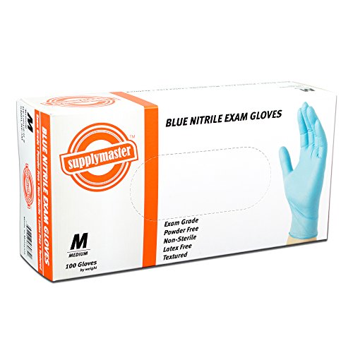 SupplyMaster Blue Nitrile Exam Disposable Gloves 3 Mil, Powder Free