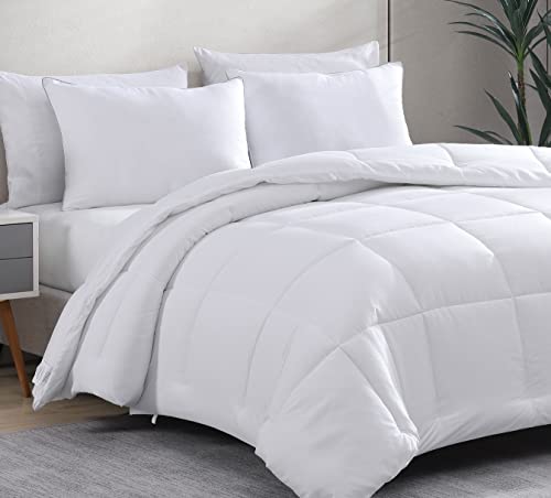 Comforter Twin Size Goose Down Alternative Microfiber Quilted Solid Comforter/Duvet Insert - Ultra Soft Hypoallergenic Bedding - Medium Warmth for All Seasons Twin Comforter - White