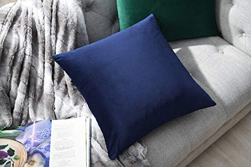 COMFORTLAND 20 x 20 Pack of 4 Soft Velvet Solid Decorative Square Throw Pillow Covers Set Accent Pillow Cases Euro Cushion Covers for Farmhouse Indoor Bedroom Sofa Couch Bed Kids,Dark Blue