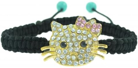 PUPRLE Whale Hello Kitty Bracelet Fashionable, Bling, Rhinestone Crystal, Gold tone Charm, Macramé Style, Adjustable, Pull-Tied Bracelet, Handmade, Women, Girls, Flower Girls, Children
