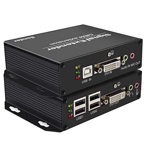 LornCeng 4K DVI KVM Extender Over Fiber up to 20KM, DVI Extender Over Single-Mode Fiber Optical Transmitter Receiver Over IP Zero Latency, 4 Ports USB2.0, IR Control, Bidirectional RS-232&Audio