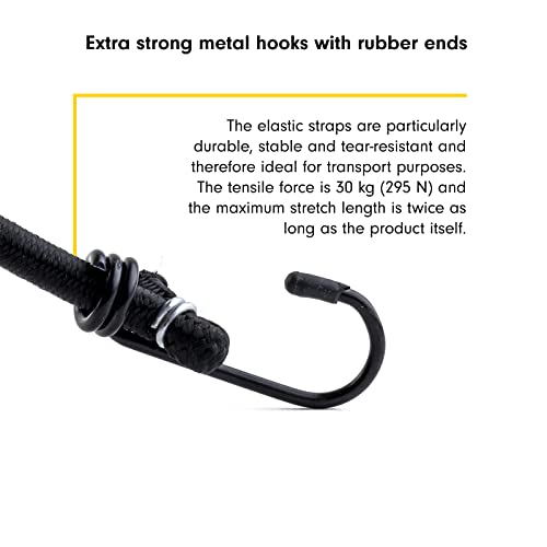 PRETEX 12 Bungee Cords with Hooks Long Cord Rope Pack in Black