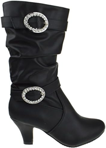 EQ 42K Little Girls Buckle Rhinestone Knee High Dress Boots