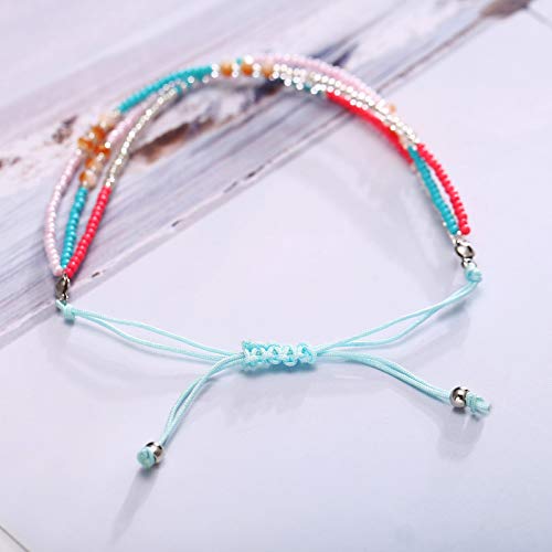 Sinfu Women's Summer Personality Bohemian Hand-Knitted Adjustable Hand Strap Multi-Color Beaded Bracelet Anklet Ladies Jewelry Gift (C)
