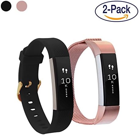 DIGITAL GADGETS Fitbit Alta Lifestyle Accessory Watch Band Variety 2 Pack, Soft Silicone + Milanese Stainless Steel, Replacement Strap For Fitbit Smart Fitness Watch – Black + Rose Gold