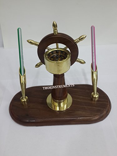 Thor HandCrafted Premium Office Decor Pen Holders With Nautical/Ship Wheel/ Navigational Compass Home DecorativePirate's Gift - Thumbnail 3