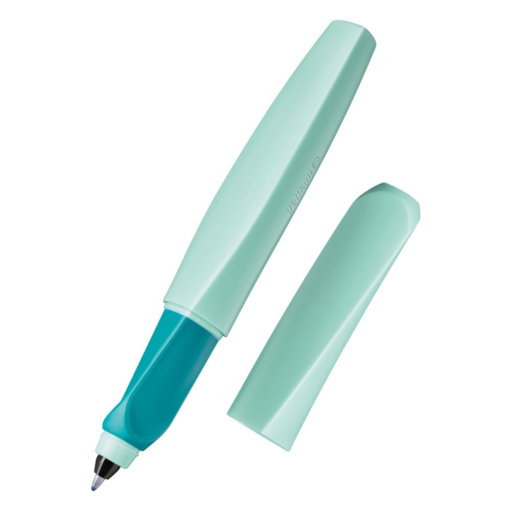 Pelikan Twist Rollerball Pen, Refillable Writing Pen for Left- and Right-Handed Users, Ergonomic Design with Blue Ink, Neo Mint