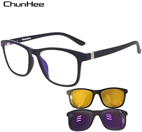 ChunHee Blue Light Blocking Computer Glasses with Purple Polarized Lens and Night Driving Lens 3 in 1 Filter Blue Ray Anti Glare UV Protection Eyeglasses for Men and Women