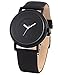 SINOBI New Fashion Round Mens Women Unisex Black Polyurethane Synthetic Leather Band Quartz Wrist Watch SNB004