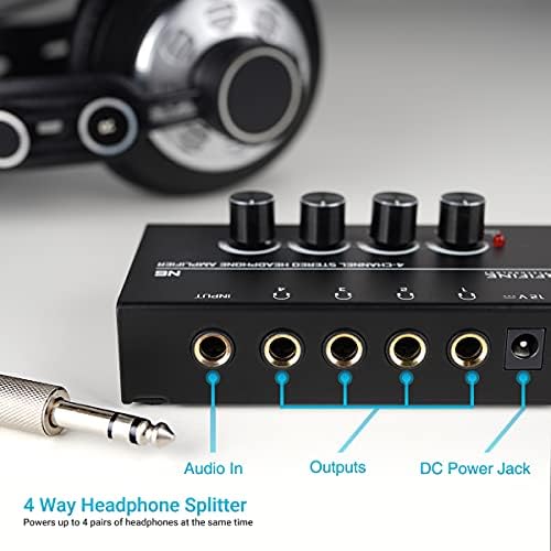 FIFINE Headphone Amplifier 4 Channels Metal Stereo Audio Amplifier, Mini  Earphone Splitter with Power Adapter-4x Quarter Inch Balanced TRS Headphones  Output and TRS Audio Input For Sound Mixer-N6: Buy Online at Best