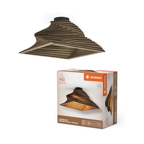 LEDVANCE Deckenleuchte Decor Cardboard Square Turn Braun aus Wellpappe, E27, 400 mm Durchmesser, Leuchtenschirm aus recyceltem Material, nachhaltig durch austauschbare Lichtquelle, einfache Mounting