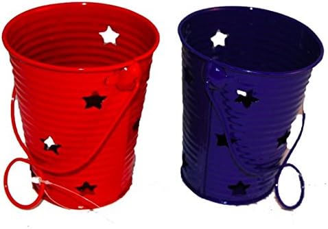 Patriotic Red and Blue Decorative Tin Tea Light / Candle Holder (Set of 2)