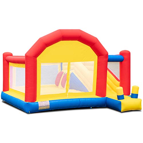 Costzon Inflatable Bounce House, Mighty Slide Castle Bouncer w/Large Jumping Area, Mesh Walls, Long Slide, Including Oxford Carry Bag, Repairing Kit, Stakes, 13.4 x 11.9 x 9' (Without Blower)