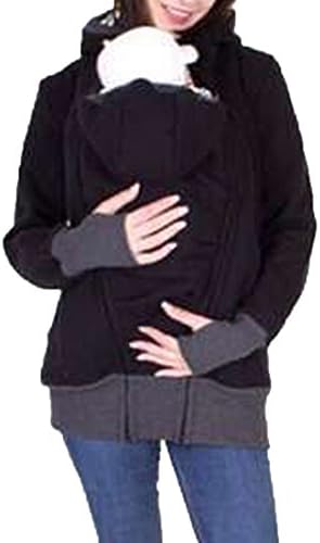 Teamoluna Womens Maternity Kangaroo Hooded Sweatshirt for Baby Carriers (US,L/Asia,XL) Black