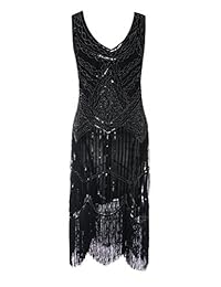 S-3xl Vestido de cóctel Gatsby de los años 20, con lentejuelas, cuello en V, flecos y flecos, para mujer