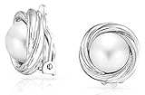 Simulated Pearl Love Knot Clip On Earrings Rhodium Plated Alloy