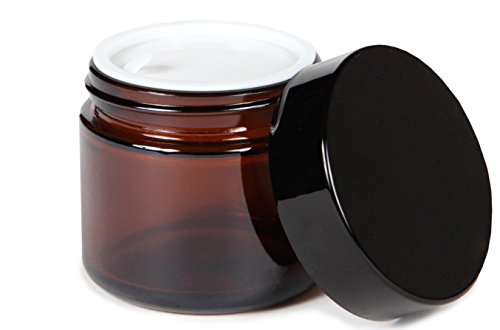 Vivaplex, 12, Amber, 2 oz, Round Glass Jars, with Inner Liners and black Lids