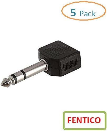 FENTICO® 6.35mm TRS Stereo Male Plug to 2X 3.5mm Stereo Female Jack Splitter Adapter - (Pack of 5 Pcs)