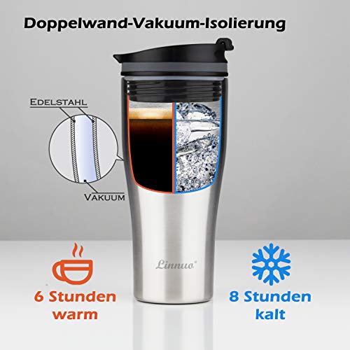 Linnuo Thermobecher Kaffeebecher to go Becher 380ml Trinkbecher Auslaufsicher perfekt fürs Auto & unterwegs Thermobecher klein für Kaffee & Tee Travel Mug Edelstahl – Bild 4