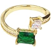 OIDIMS Green Rhinestone Geometric Statement Rings for Women Minimalist CZ Gemstones Open Wrap Finger Ring Dainty Adjustable Stackable Charm Wedding Engagement Band Comfort Fit Fashion Party Jewelry