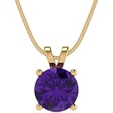 Clara Pucci 14K Yellow Gold Plated Solitaire 18" Box-Chain Necklace - Sterling Silver 1ct Round Cut Amethyst Pendant