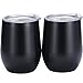 Skylety 12 oz Double-insulated Stemless Glass, Stainless Steel Tumbler Cup with Lids for Wine, Coffee, Drinks, Champagne, Cocktails, 2 Pieces (Black)