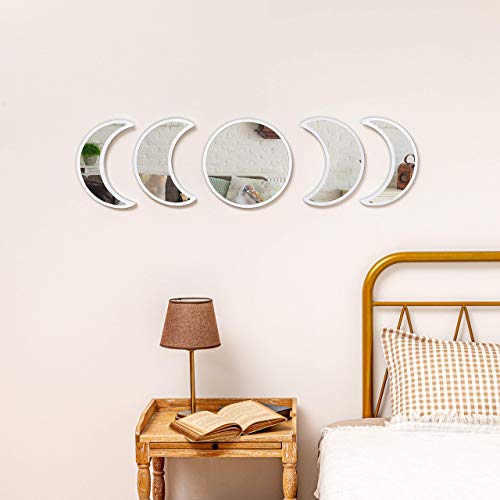 Moon Phase Mirror Set 5 Pieces White 100 Real Glass with Thick