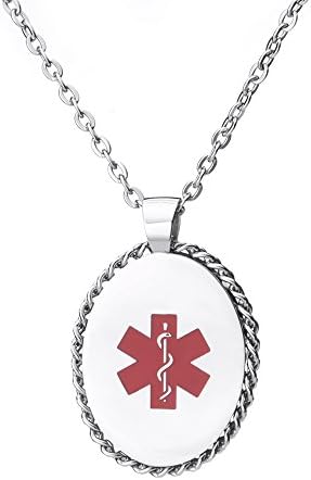 Stainless Steel Oval Medical ID Necklace for Women with Free Engraving