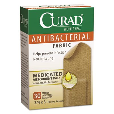 ANTIBACTERIAL BANDAGES,CURAD,FLEX FABRIC,3/4″X3″,30/BX,TAN, SOLD AS 1 BOX