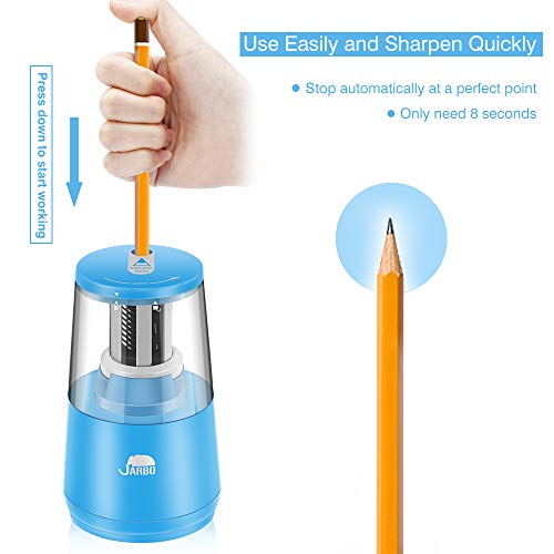 JARBO Electric Pencil Sharpener, Heavy-duty Blade Helical to Fast Sharpen and Auto Stop for No.2 pencil and colored pencil, Operated with USB or AA Battery in classroom, office, home and studio