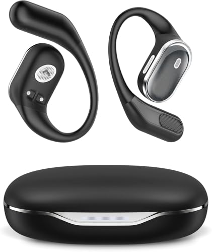Auriculares inalámbricos de oído abierto con Bluetooth 5.4, 50 horas de autonomía, sonido estéreo y cancelación de ruido ENC; auriculares resistentes al agua (IPX7) con gancho ergonómico para deporte