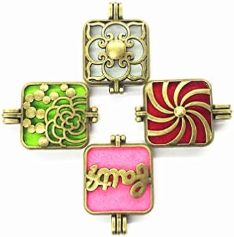 HaXiu 4pcs Bronze Tone(26*26mm) Pendant Charms Necklace Aromatherapy Essential Oil Diffuser