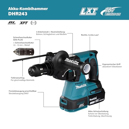 Makita DHR243Z Akku-Kombihammer (ohne Akku, ohne Ladegerät, ohne Staubabsaugung) 18V