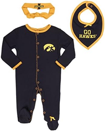 Iowa Hawkeyes Baby Girls' 3 pack, Footie, Bandana Bib and Headband Set 3-6 months