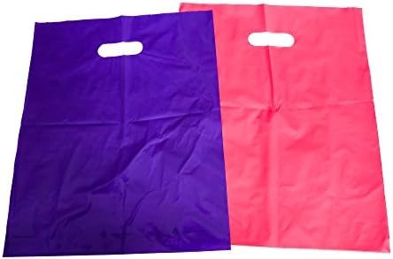 Kraft Prime 200 Pack 12" x 15" Glossy Pink and Purple Plastic Merchandise Bags w/Handles for Retail, Shopping, Party Favors, Gift Bags With Die Cut Handles