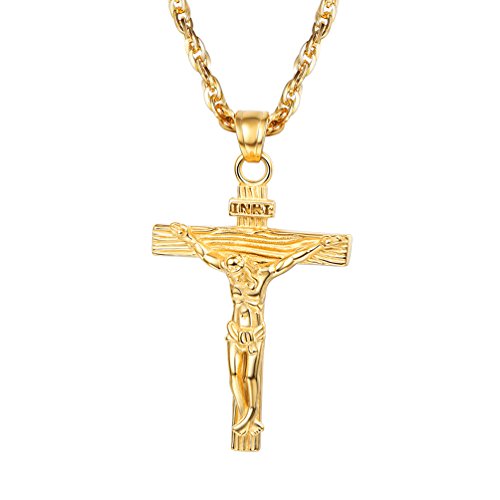 Prosteel gold plated crucifix inri necklace christian m…