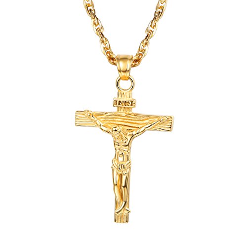 PROSTEEL Gold Plated Crucifix INRI Necklace Christian Men Jewelry Vintage Religious Gift Catholic Crucified Hip Hop Jesus Cross Pendant & Chain