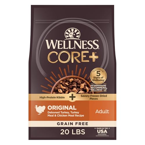 Wellness CORE+ Adult Dry Dog Food with Freeze Dried Pieces, Grain Free Kibble+,…