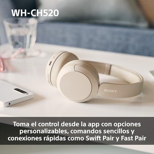 Auscultadores Bluetooth sem fios Sony WH-CH520, até 50 horas de autonomia com carregamento rápido e estilo de banda de cabeça, bege