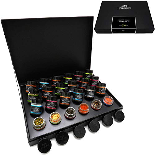 Hallingers 24er Gewürz-Geschenk-Set mit Gewürzen aus aller Welt (425g) – Gewürze Deluxe Selektion 24 (Deluxe-Box) – zu Liebe & Hochzeit