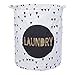 DOKEHOM 19.7-Inches Large Laundry Basket, Waterproof Round Cotton Linen Collapsible Storage Basket (Black, L)