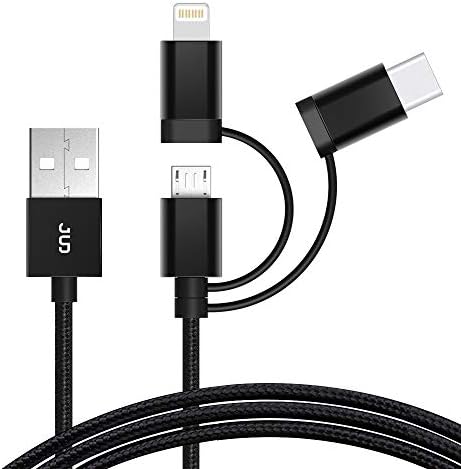 Multi USB Charging Cable USB C/Micro USB/i-Products, 3-in-1 Nylon Braided Multiple Charger Cable with Adapter Connector(Data Sync Charging) for Phone Pad Samsung LG Huawei/Android Devices(4ft)
