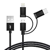 Multi USB Charging Cable USB C/Micro USB/i-Products, 3-in-1 Nylon Braided Multiple Charger Cable with Adapter Connector(Data Sync Charging) for Phone Pad Samsung LG Huawei/Android Devices(4ft)
