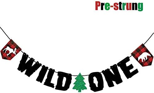 Wild One Banner Buffalo Plaid Camping Wild Bear 1st Birthday